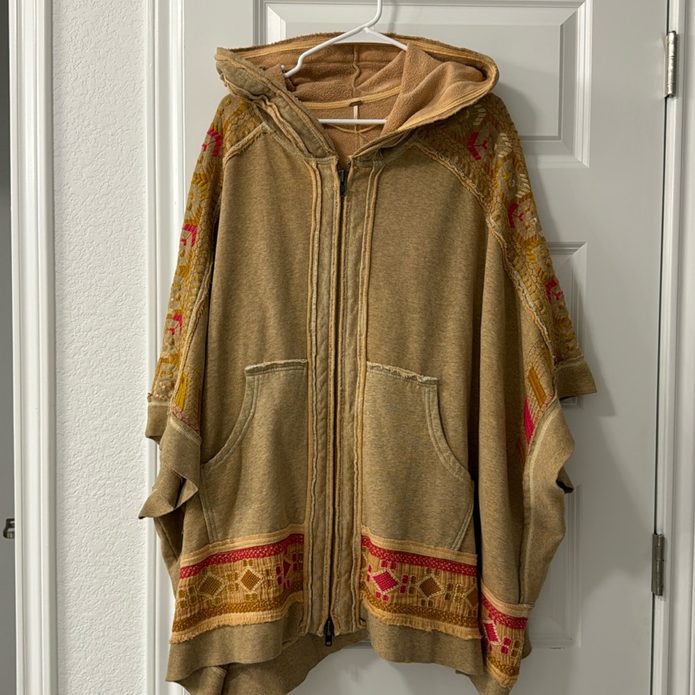 Free People Wildside Embroidered Hooded Poncho XS/S